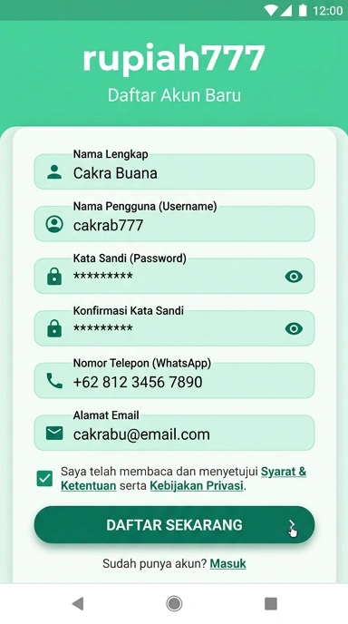 Cara Mudah Registrasi Akun rupiah777 untuk Android